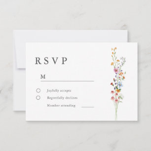 Modern Minimal Wildflowers Wedding RSVP Card