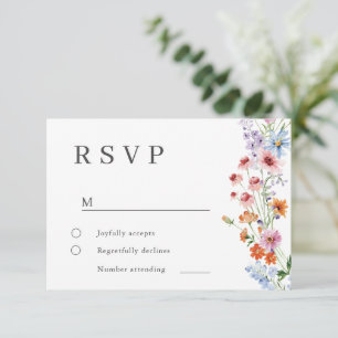 Modern Minimal Wildflowers Wedding RSVP Card