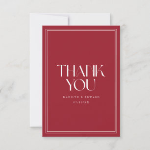 Modern Minimal Wine Red Bold Typography Wedding Thank You Card
