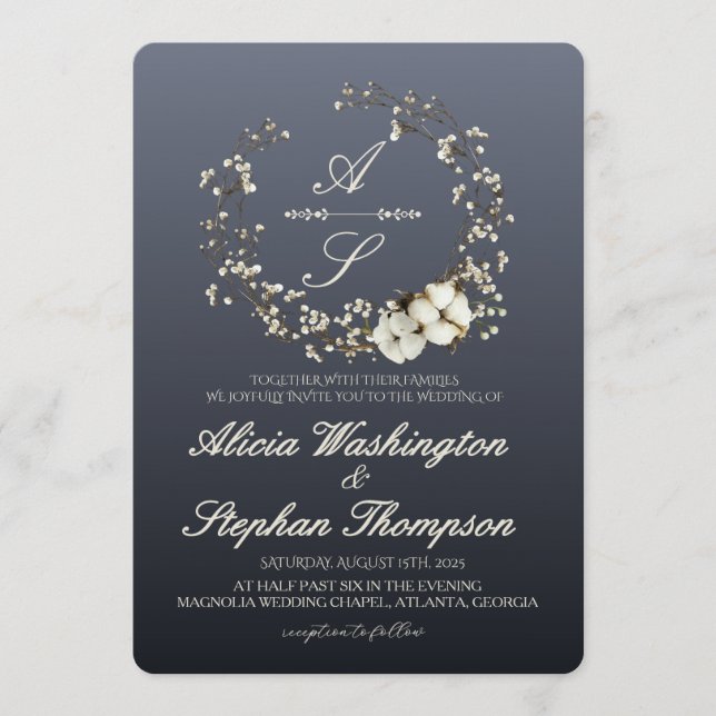 Modern Minimal Winter Floral Wedding Invitation (Front)
