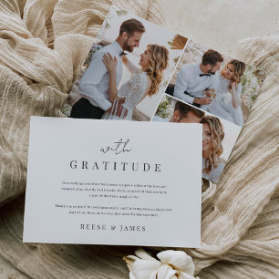 Modern Minimal "With Gratitude" 3 Photo Wedding Thank You Card