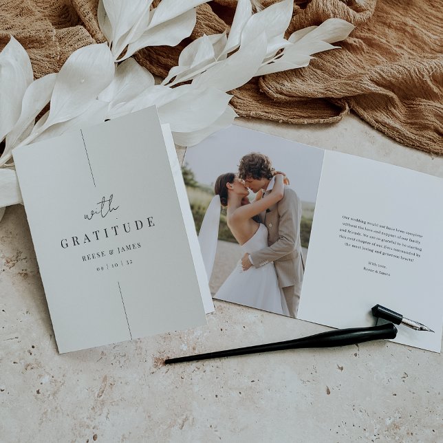 Modern Minimal "With Gratitude" Photo Wedding Thank You Card (Creator Uploaded)
