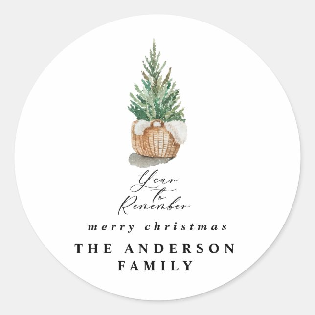 modern minimal year to remember christmas tree classic round sticker (Front)