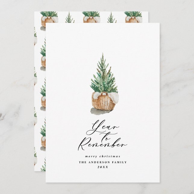 Modern minimal year to remember Christmas tree Holiday Card (Front/Back)