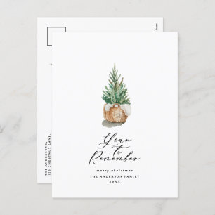 Modern minimal year to remember Christmas tree Holiday Postcard