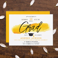 Modern Minimal Yellow Black Grad Party Watercolor