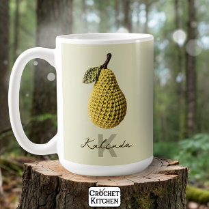 Modern Minimal Yellow Crochet Pear Monogram Name  Coffee Mug
