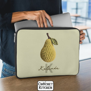 Modern Minimal Yellow Crochet Pear Monogram Name Laptop Sleeve