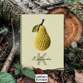 Modern Minimal Yellow Crochet Pear Monogram Name  Notebook
