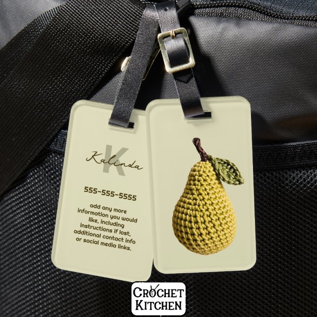 Modern Minimal Yellow Crochet Pear Name Tag  (Creator Uploaded)