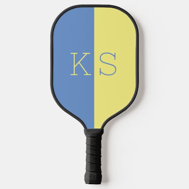 Modern Minimal Yellow Dusty Blue Monogram Pickleball Paddle (Back)