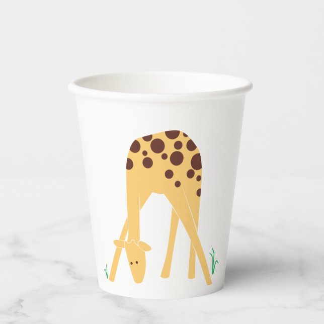 Modern Minimal Yellow Giraffe Baby Shower Birthday Paper Cups (Front)