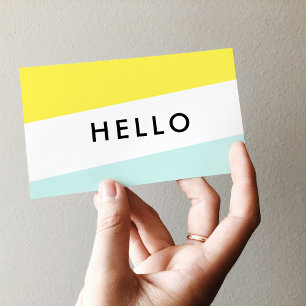 Modern Minimal Yellow & Mint Hello Business Cards