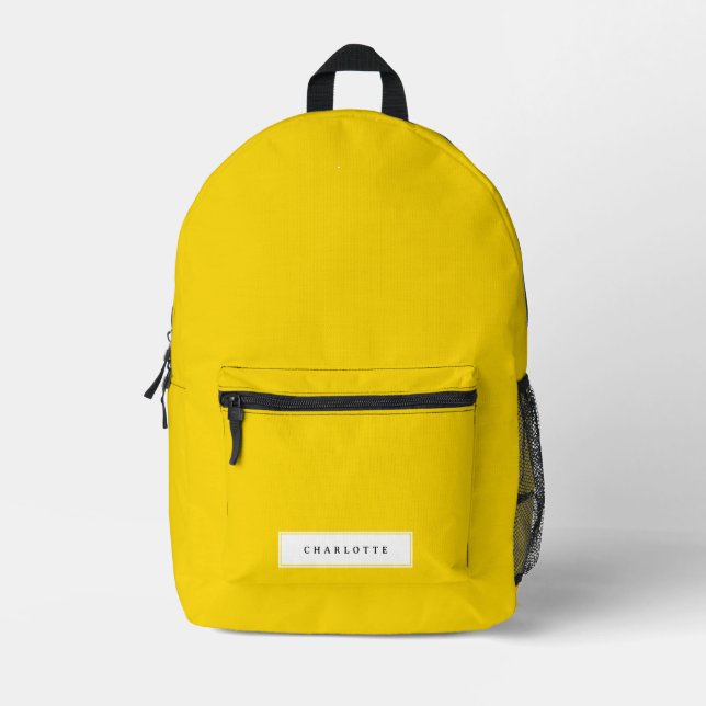 Modern Minimal Yellow Solid Colour Custom Name Printed Backpack (Front)