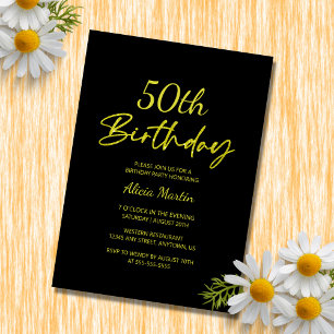 Modern & Minimal Yellow Typography Black Birthday Invitation