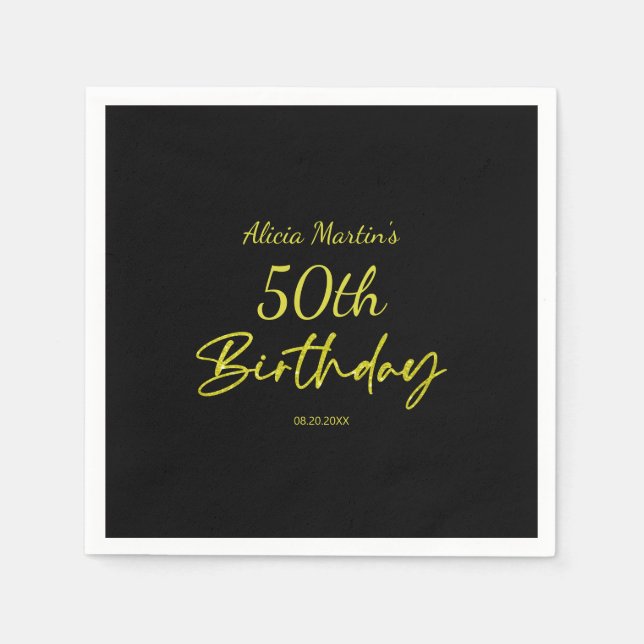 Modern & Minimal Yellow Typography Black Birthday Napkin (Front)