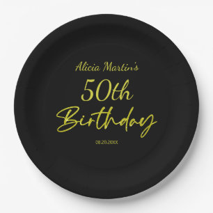 Modern & Minimal Yellow Typography Black Birthday Paper Plate