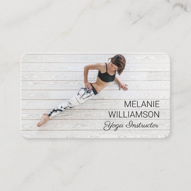 Modern & Minimal Yoga Instructor Full Photo Layout Business Card (Front)