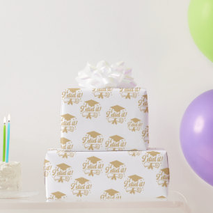 Modern Minimalis Gold script I did it Graduation Wrapping Paper