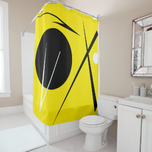 Modern Minimalism Abstract Art Yellow Black White Shower Curtain