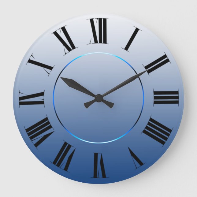Modern Minimalism Blue Navy Roman Numbers Large Clock (Front)