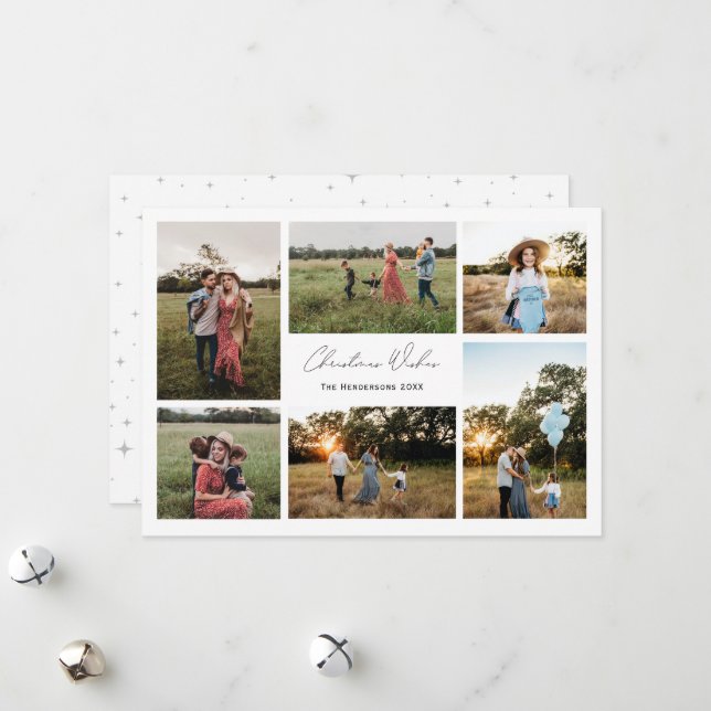 Modern Minimalism Christmas Wishes 6 Photo Holiday Card (Front/Back In Situ)
