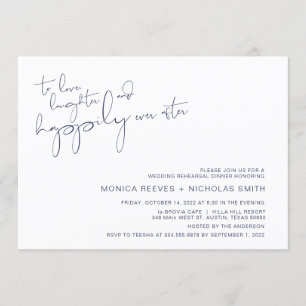Modern Minimalism Navy BlueScript Rehearsal Dinner Invitation