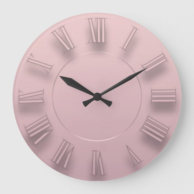 Modern Minimalism Pink Grey Ombre Roman Numbers Large Clock (Front)