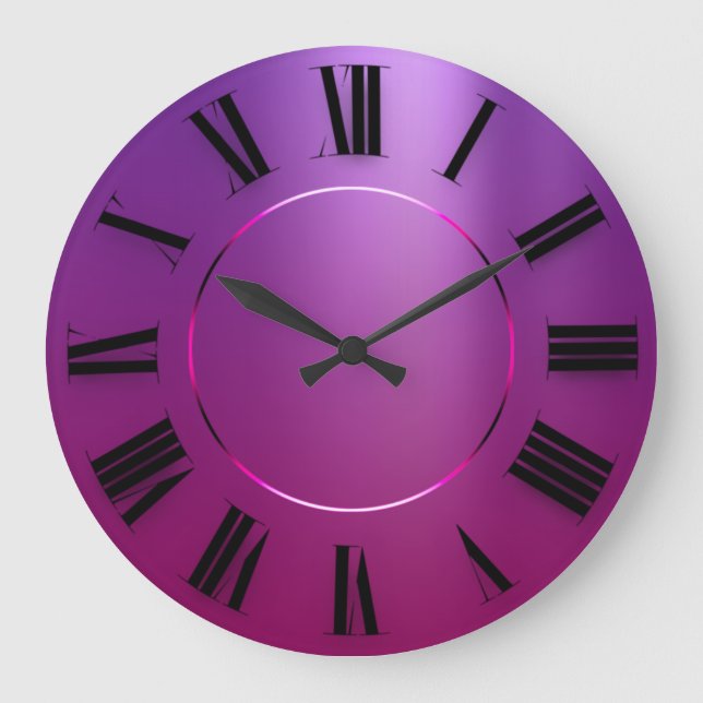 Modern Minimalism Pink Purple Roman Numbers Large Clock (Front)