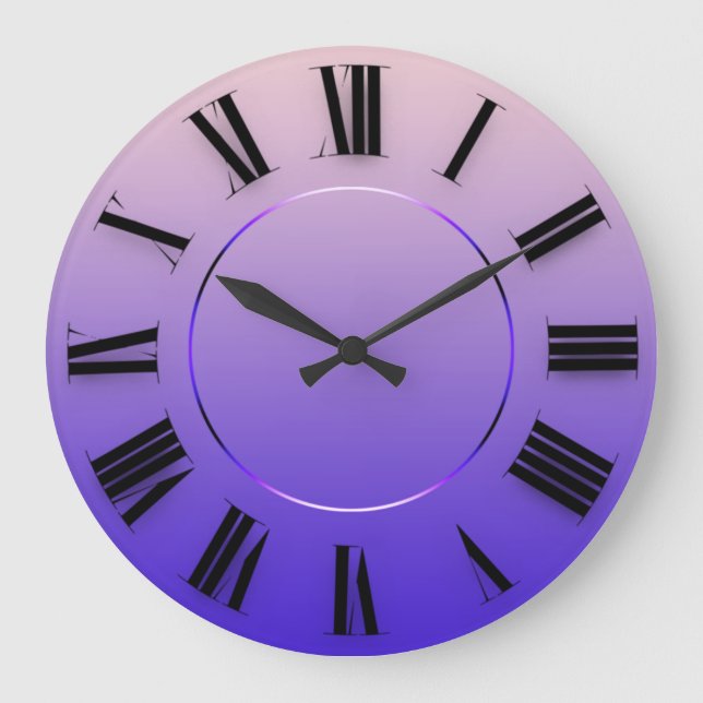 Modern Minimalism Purple Roman Numbers Large Clock (Front)