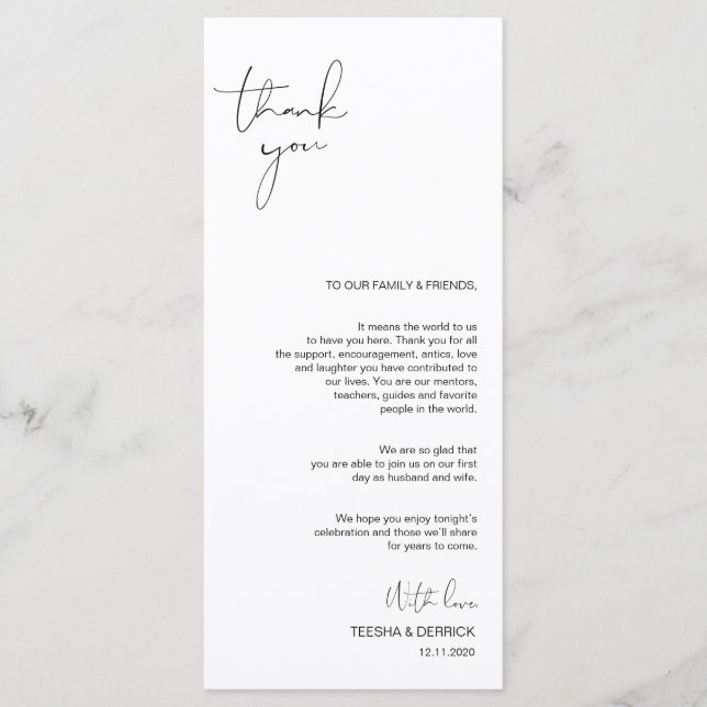 Modern Minimalism Script Place Setting Thank You Programme (Front)