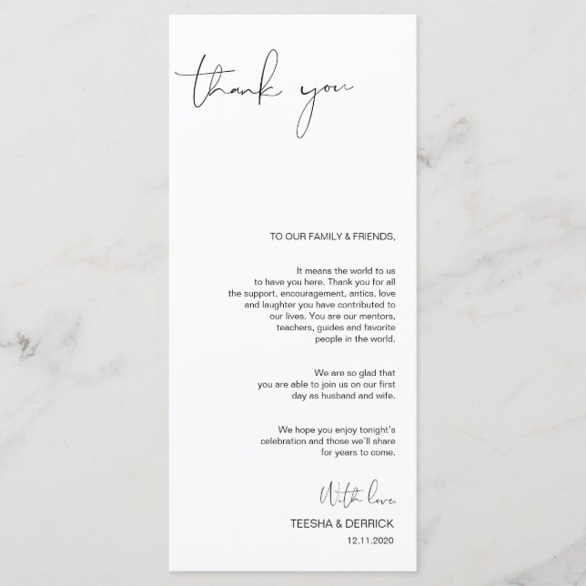 Modern Minimalism Script Place Setting Thank You Programme (Front)