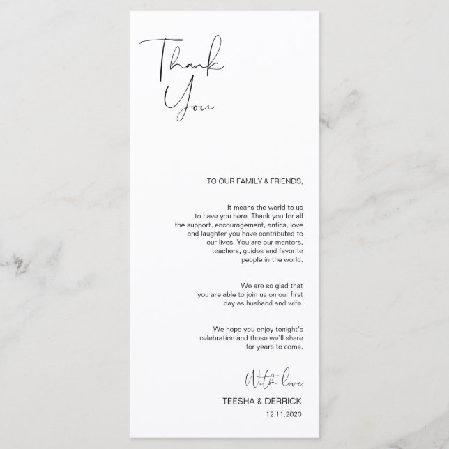 Modern Minimalism Script Place Setting Thank You Programme (Front)
