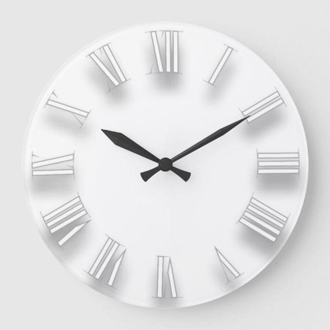 Modern Minimalism White Grey 3D Roman Numbers Large Clock (Front)