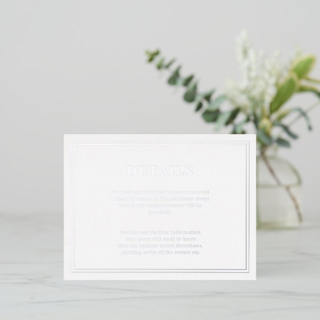 Modern Minimalisrt Wedding Details Foil Invitation Postcard (Standing Front)