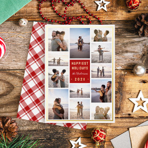 Modern Minimalist 12 Photo Collage Christmas Foil Holiday Card