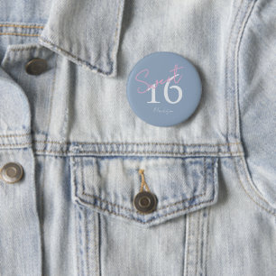 Modern Minimalist 16th Pink Blue Birthday 6 Cm Round Badge