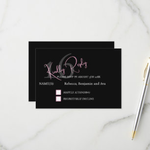 Modern Minimalist 16th RSVP Black Pink Birthday Card