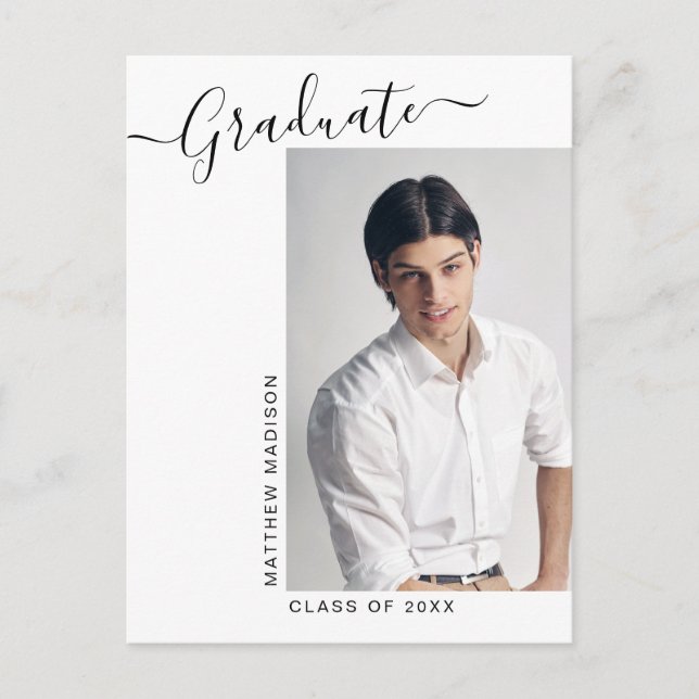 Modern Minimalist 1 Photo Graduation Announcement Postcard (Front)