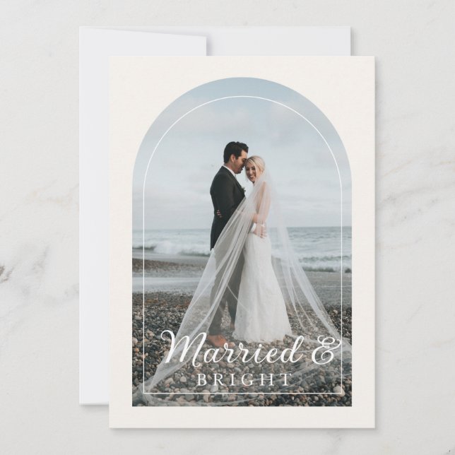 Modern Minimalist 1 Photo Married & Bright  Thank You Card (Front)