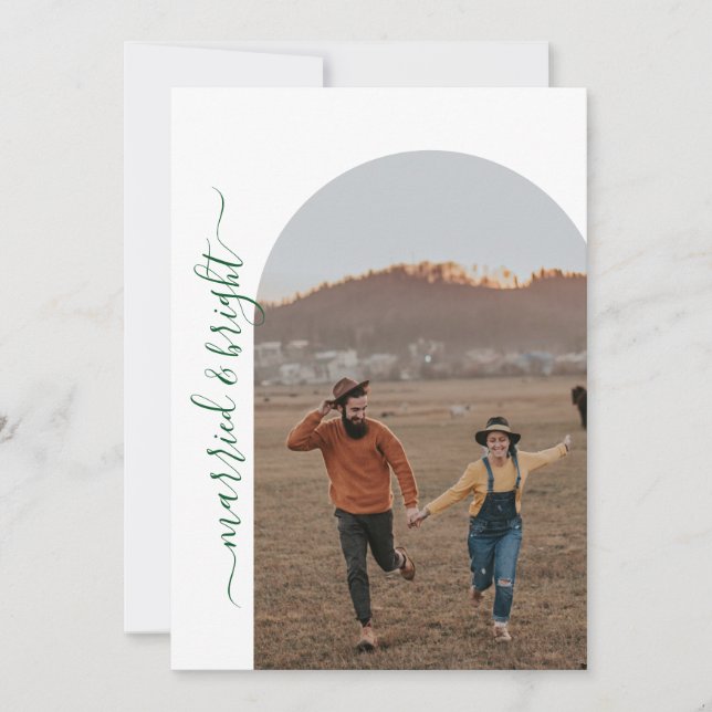 Modern Minimalist 1 Photo Married & Bright    Thank You Card (Front)