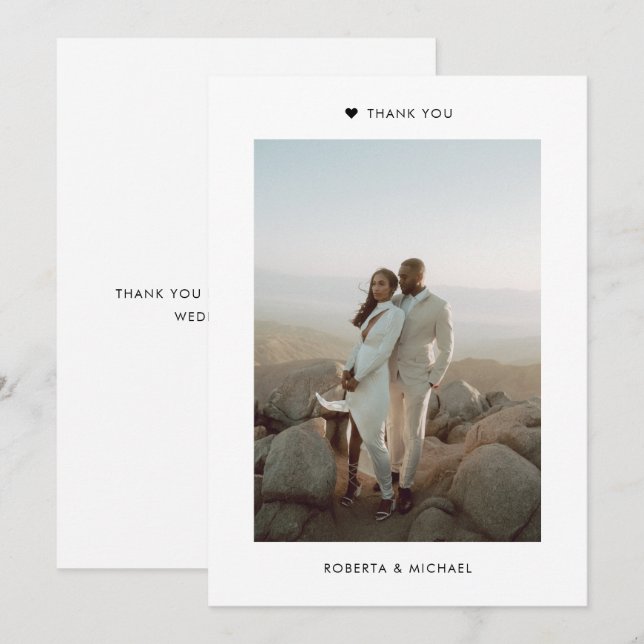 Modern Minimalist 1 Photo Wedding Thank You Card (Front/Back)