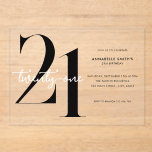 Modern Minimalist 21st Birthday Acrylic Invitations<br><div class="desc">Modern minimalist 21st birthday invitation featuring simple design with chic typography and elegant script.</div>