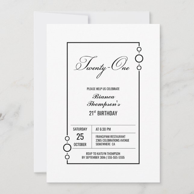 Modern Minimalist 21st Birthday Party Invitation (Front)