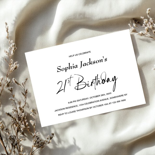 Modern Minimalist 21st Birthday Party Invitation (Creator Uploaded)
