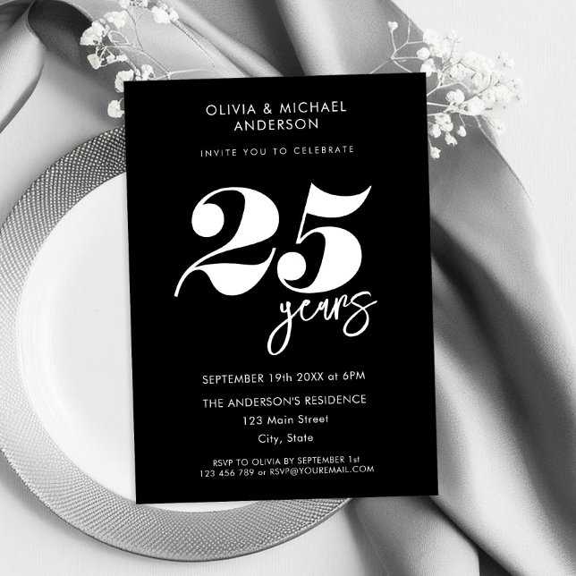 Modern Minimalist 25th Wedding Anniversary Invitation (Creator Uploaded)