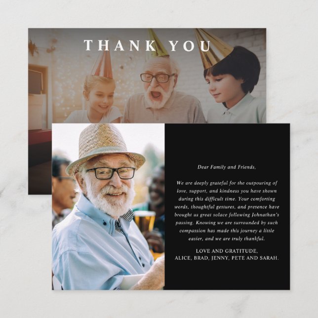 Modern Minimalist 2-Photo Custom Memorial/Funeral Thank You Card (Front/Back)