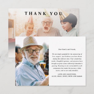 Modern Minimalist 2-Photo Custom Memorial/Funeral Thank You Card