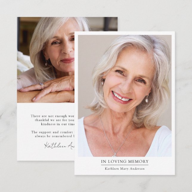 Modern Minimalist 2 Photo Funeral Sympathy Thank You Card (Front/Back)