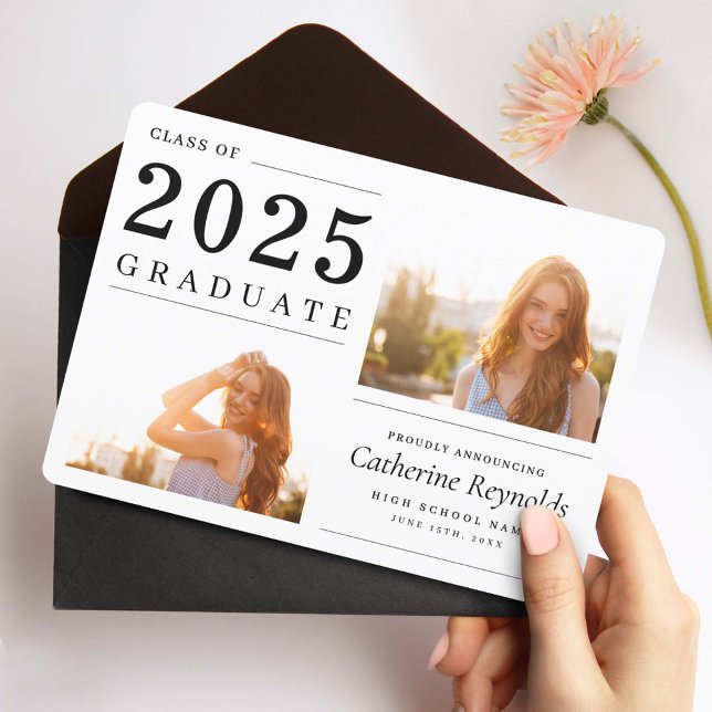 Modern Minimalist 2 Photo Graduation Announcement (Creator Uploaded)